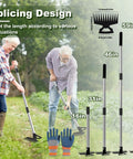 Two people using Long Reach 60 Inch Weed Puller Tool With Dual Sided 2 In 1 Weed Rake And Garden Hoe in a garden setting.