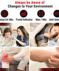 Collage of symptoms and monitoring features: arthritis knee pain, dermatitis, cold symptoms in bed, woman using thermometer.