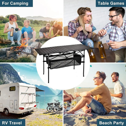 Lightweight Aluminum Folding Camping Table With Portable Roll Up Design For Outdoor Dining On The Go No Fuss Easy Setup
