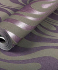 3D Flocking Wall Wallpaper Roll With Abstract Curve Pattern In Striped Purple For A Dope Accent Wall Non Woven Upgrade