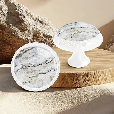 6 Pack White Marble Cabinet Knobs And Glass Drawer Pulls With White Gold Vein For Modern Kitchen, side view display