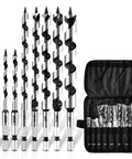 Eight Piece Wood Auger Drill Bit Set For Wood Plastic Drywall And Composite Materials Sizes 1/8 To 1/2 Inch With 1/4 Inch Hex Shank
