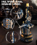 3D Puzzle For Adults Beacon Tower Model Kit With Lights And Moving Engine Propeller, 139 Pcs Mechanical Building Set For STEM Learning, shown with lit tower and spinning propeller