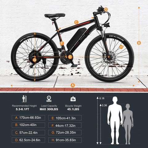 All Terrain Electric Mountain Bike For Adults With 26 Inch Wheels 350W Motor Cruising Up To 19.8 MPH