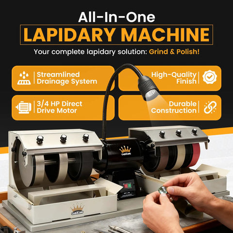 Cabbing Machine for Gemstone Polishing and Cabochon Making, 8-Inch Diamond Wheel Lapidary Tool With LED Lamp, hands using machine