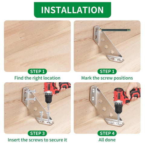 Installation steps for Heavy Duty Stainless Steel Triangle Corner Connectors Set Of 10 With Pre Drilled Holes And Included Screws