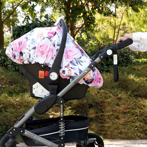 Girls Car Seat Cover Pea Pod Infant Canopy With Dual Windows And Breathable Mesh Lightweight Polyester With Minky Dot Backing on stroller