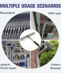 Diagram showing usage of Pro Grade 15.25 Inch Sheet Metal Bender Folding Tool for roofing, HVAC systems, gutters, and DIY projects.