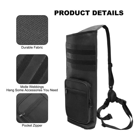 Ultra Lightweight Back Arrow Quiver for Target Practice with Molle system, durable fabric, zipper pocket, adjustable strap.