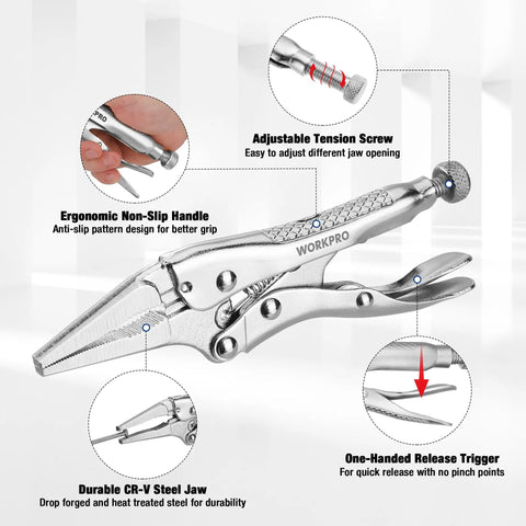 Mini Long Nose Locking Pliers 4.5 Inch Chrome Vanadium Steel Locking Vise Grips with adjustable screw and ergonomic handle