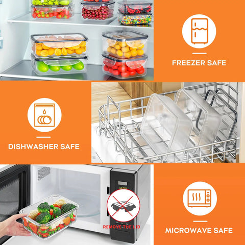40 Piece Food Storage Container Set with Airtight Lids Stackable Plastic Meal Prep Containers in fridge, dishwasher, and microwave