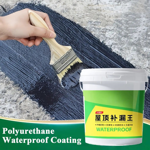 Heavy Hitter Polyurethane Waterproof Coating For Garage And Patio Surfaces applied with a brush on a surface.