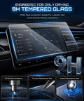 Top Shelf Matte Tempered Glass Screen Protector For 15.6 Inch Dashboard Display tailored fit for 2017 to 2023 Tesla Model 3 and Model Y showing 9H hardness.