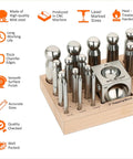 Dope 2 Inch Square Dapping Block With 24 Punch Set and Wooden Stand for Jewelry Making and Metal Forming, metal tools displayed