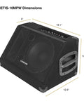 Powered 10 Inch 300W DJ PA Stage Monitor With 1 Inch Titanium Compression Driver for venues and stage monitoring, side view.