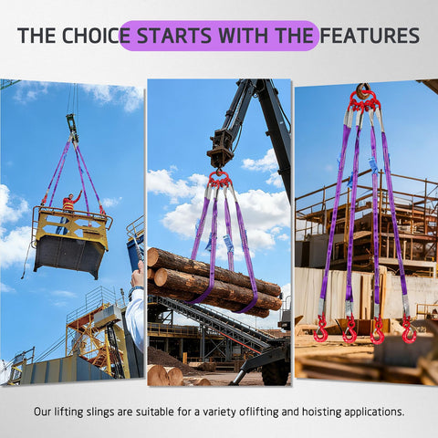Four Leg Bridle Web Sling Five Foot Heavy Duty Lifting Strap 6600lbs Capacity With G80 Alloy Steel Grab Hooks hoisting logs