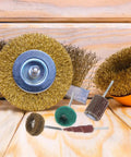Dual Layer Abrasive Flap Wheels 50 Piece Drill Sander Attachment for Steel Ceramics and Glass That Tackles Stubborn Stains Like a Pro displayed