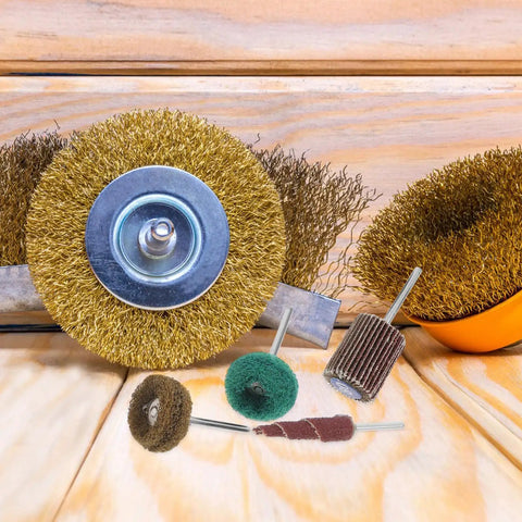 Dual Layer Abrasive Flap Wheels 50 Piece Drill Sander Attachment for Steel Ceramics and Glass That Tackles Stubborn Stains Like a Pro displayed