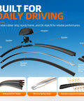 Premium All Season Windshield Wiper Blades Set Of 2, 26 And 16 Inch Fit, showing components like rubber blade and clips.