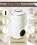 8-In-1 Nut Milk Maker With 32 Oz Capacity For Almond Milk Oat Milk Soy Milk Coconut Dairy Free Milks Plant Based Milk Delay Start Self Cleaning 50 Recipe Cookbook And Milk Frother shown with accessories including mini milk frother, steel strainer, and recipe book.