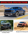 Ford Front Tow Hooks Cover For F150 2004-2024 And Bronco 2021-2025, Tough Hitch Cover display on trucks in various terrains
