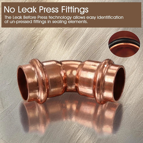 Zero Lead 3/4 Inch Copper Press Fittings Set, 45 Degree Elbow Coupling, copper pipe connector for hydraulic press tool