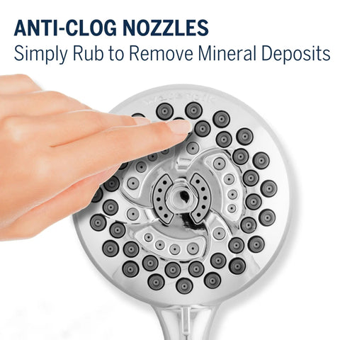 Hand rubbing anti-clog nozzles on High Pressure Handheld Shower Head With PowerPulse Massage 7 Settings Chrome Finish
