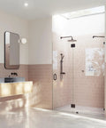 Frameless Shower Door Hinge With Enduroshield Glass Coating 78 Inch Tall By 57.75 Inch Wide Polished Brass Finish Easy Clean Shield For A Modern Low Maintenance Shower Enclosure, clear glass shower door in bathroom