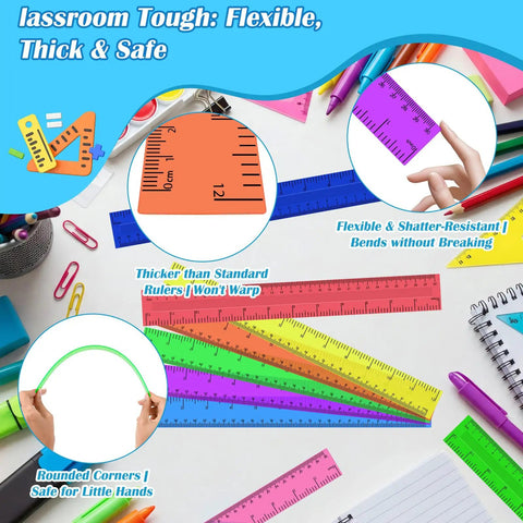 36 Pack 12 Inch Multicolor Plastic Rulers Bulk Set Clear Metric Rulers With Centimeters And Inches Straight Measuring Tools