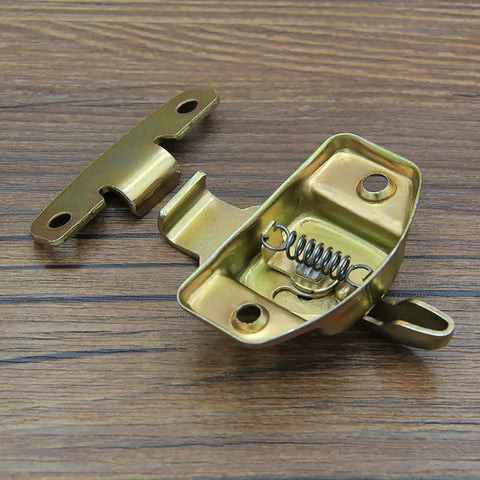 Rock Solid Metal Table Locks, Six Sets Heavy Duty Dining Table Buckles And Training Table Connectors Designed For Absolute No Sweat Setup Using Top Shelf Steel Hardware In Vivid Yellow, close-up of metal table lock components.