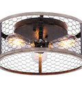 Rustic 3 Light Flush Mount Ceiling Fixture For Hallway Entryway Kitchen Bathroom And Living Room, Vintage Farmhouse Open Cage