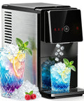Slick Countertop Nugget Ice Maker With Self Dispensing Tray Drops Thirty Three Pounds Of Fresh Chewy Ice Daily Ready In Ten Minutes next to colorful drinks.