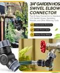 Swivel Garden Hose Connector With 180 And 360 Degree Rotations, Three Quarter Inch Fit, No Fuss Easy Flex Outdoor Faucet Extender For Tight Spaces Around Walls And Corners, Beds And RV Hookups, Stops Kinks And Tangling, 3/4" metal elbow