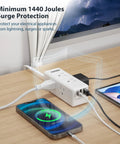 Dope Surge Protector Power Strip With 5 Outlets And 4 USB Ports Including USB C Quick Charge 3A, charging devices on a desk.