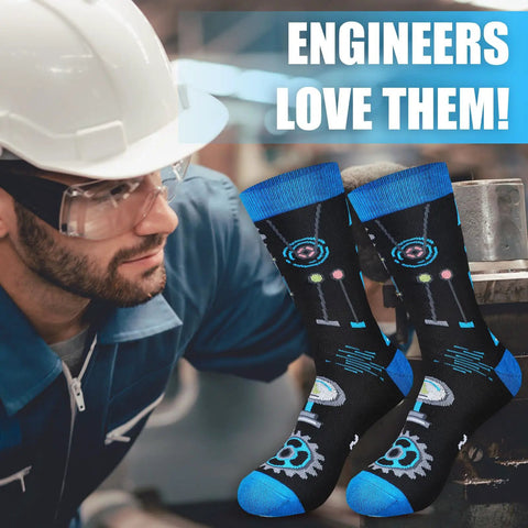 Four Pairs Engineer Socks For Men Funny Novelty Crew Socks Gift Idea For Dad Grandpa Fathers Day Birthday Occupation Gift Engineering Lovers
