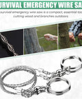 Wire saw from All In One 67 Piece 14 In 1 Outdoor Survival Gear Kit cutting tree branch, showcasing versatility for camping.