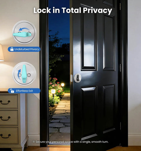 Beefy Heavy Duty Single Cylinder Deadbolt Lock With Inside Thumb Turn, Easy Install Security Door Lock For Front Entry And Garage, Keyed On One Side, Brushed Nickel Finish, installed on a black door.