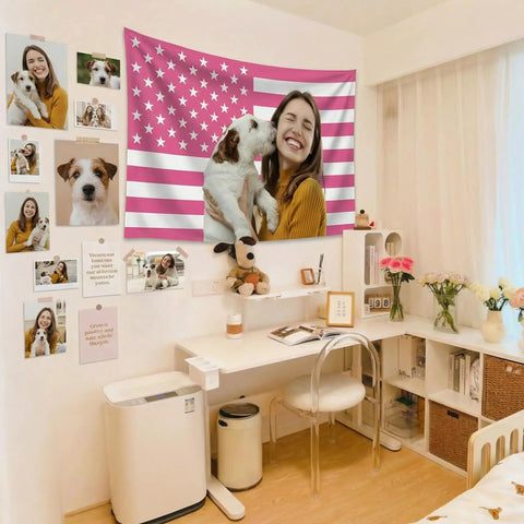 Pink American Flag 3x5 Ft Personalize With Your Own Image Logo Or Text Single Or Double Sided Flag Tapestry in bedroom decor