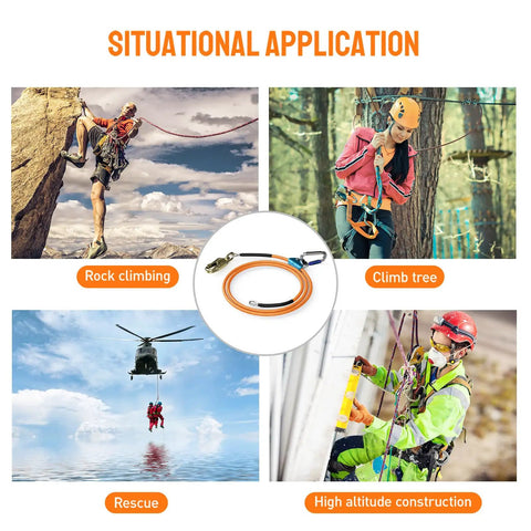 Heavy Duty Tree Climbing Flip Line Kit With 1/2 Inch Steel Wire Core And 8 Foot Length Triple Lock Carabiner shown in use