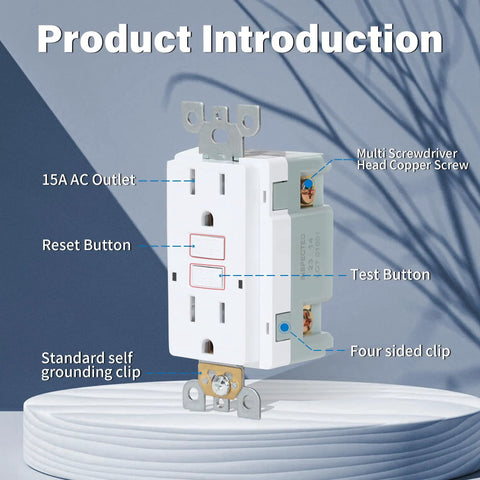 GFCI Outlet With Self Test Every 20 Seconds, Tamper Resistant Design And UL Listed GFI Receptacle with labeled parts