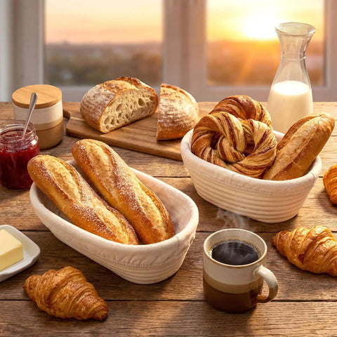 30 Set Bulk Oval Banneton Bread Proofing Baskets with Cloth Liners Natural Rattan Dough Bowls Kit for Sourdough Baking at Home