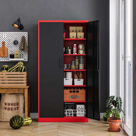 Tall Metal Storage Cabinet With Locking Doors, Heavy-Duty Steel Locker With 5 Adjustable Shelves For Garage, Pantry, Workshop Or Office, 71 Inch High, 32 Inch Wide, 16 Inch Deep, Lockable, Durable, Boss Level Organization.
