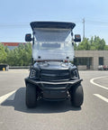 Premium Four Seater Electric Golf Cart Delivers Smooth All Terrain Ride Perfect For Weekend Warriors And Community Cruising with black exterior and windshield.