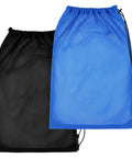 Two Pack Oversized Mesh Swim Bags With Drawstring Net For Snorkel Gear 19 By 27 Inches, Black and Blue polyester bags front view