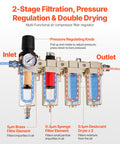 All-In-One Air Compressor Filter Regulator With Four-Stage Filtration And Desiccant Dryer showing filters and pressure knob