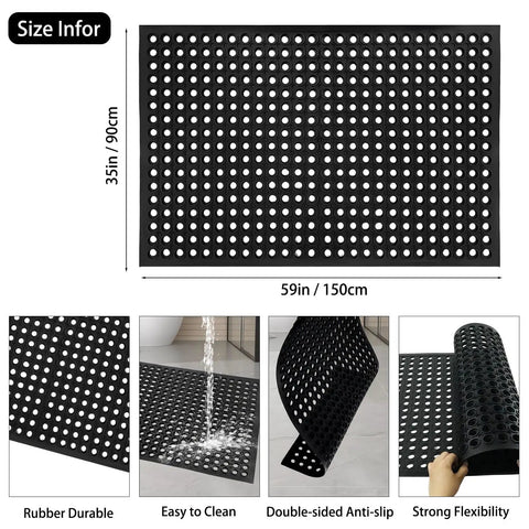 Heavy Duty Rubber Floor Mat With Drainage For Kitchens, Garages, Workshops And Outdoor Use, Anti Fatigue Mat, size 59 by 35 inches