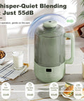 Next Level 40oz Nut Milk Maker Blender Two Pack on kitchen table, showcasing its quiet blending at 55dB.