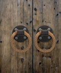2 Pack Vintage Rope Handle Drawer Pulls for Cabinets and Drawers, Rustic Black Knobs, Nautical Style on Wooden Surface