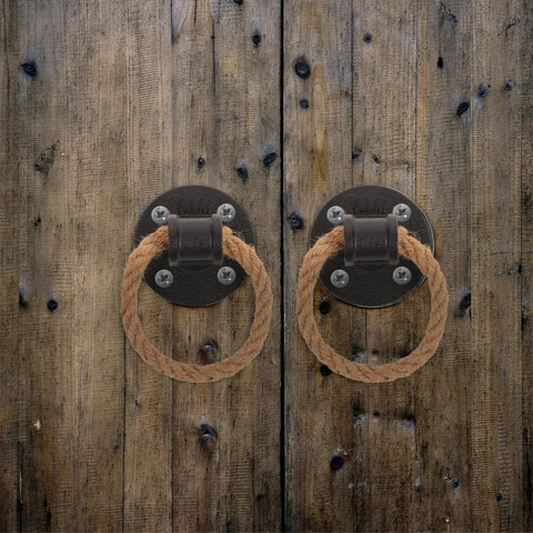 2 Pack Vintage Rope Handle Drawer Pulls for Cabinets and Drawers, Rustic Black Knobs, Nautical Style on Wooden Surface