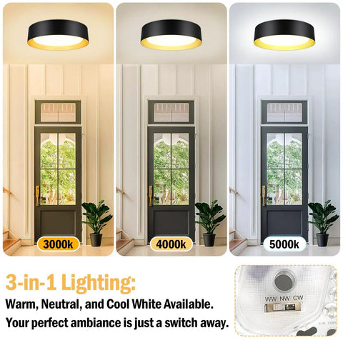 Flush Mount LED Ceiling Light 13 Inch 2400 Lumens 25W Dimmable with 3 Color Temperatures 3000K 4000K 5000K in hallway